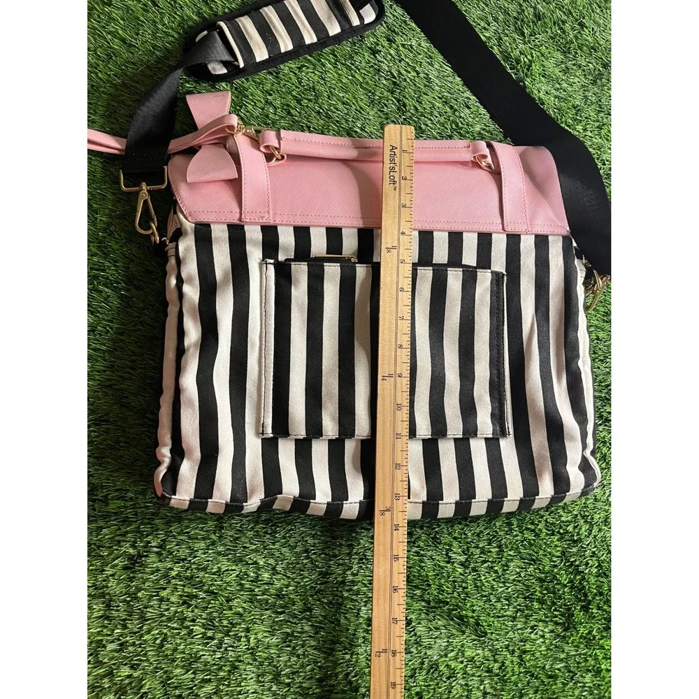 MATEIN Laptop Bag Womens Large Pink Striped Bow Canvas Faux Leather Messenger